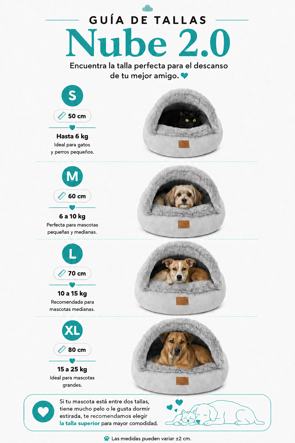 CAMA TIPO NUBE 2.0 – Cama cueva 2 en 1 para perros y gatos pequeños y medianos